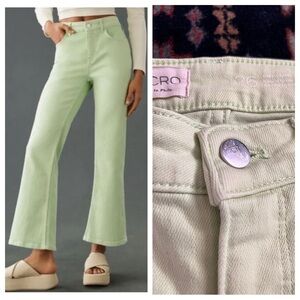 Anthropologie Pilcro The Yaya Mid Rise Crop Flare Jeans green mint kick flare 26